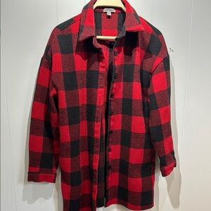 Red and Black Plaid Button-Up Shirt Jacket